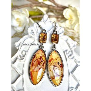 Tan Bohemian Earrings ~ Silver Earrings ~ Golden stone Earrings ~ in gift box